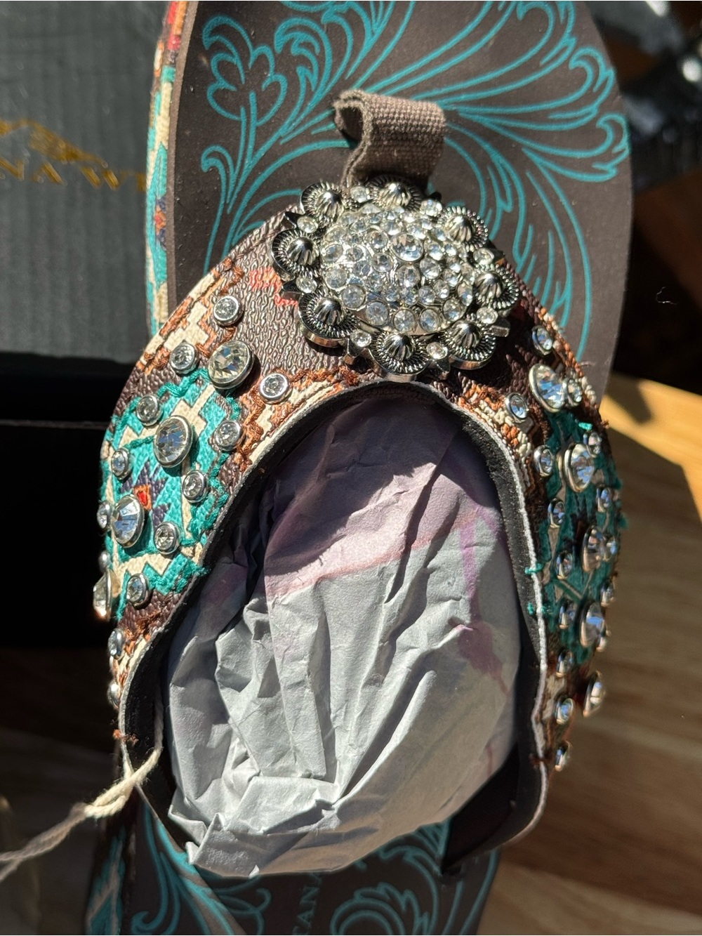 Montana West Brown and Turquoise Jeweled Women’s Sandals - Picture 3 of 6
